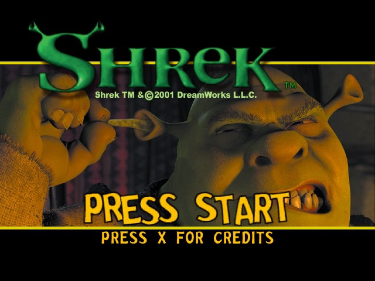 Shrek Xbox action adventure video game featuring Shrek the ogre exploring colorful environments battling enemies solving puzzles collecting items interacting with characters from the Shrek universe challenging levels and classic original Xbox gameplay collectible retro gaming appeal gameplay