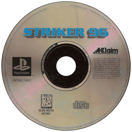 Striker '96 disc for PlayStation 1 (PS1) soccer sports video game