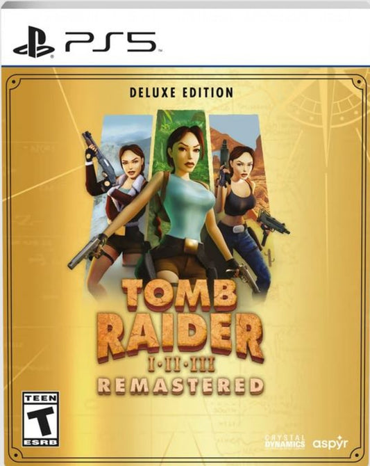Tomb Raider I–III Remastered for PlayStation 5 with updated classic adventure collection features front cover