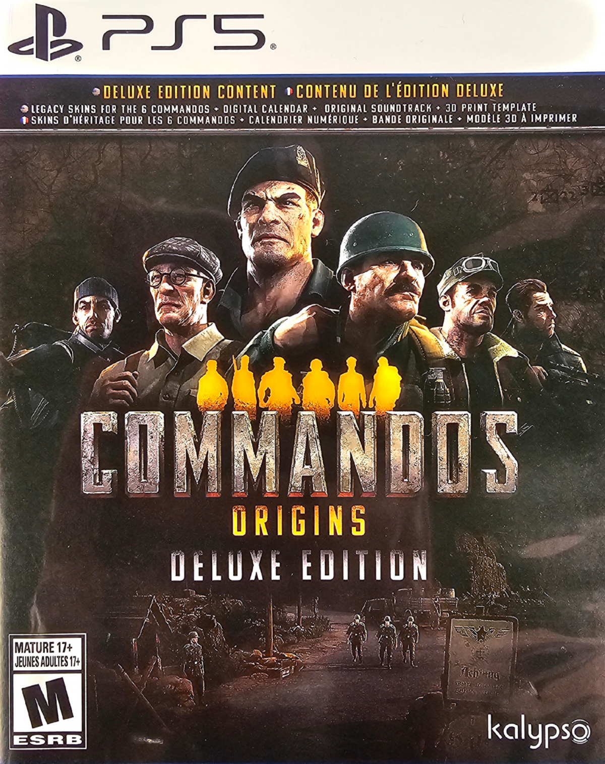Commandos Origins Deluxe Edition PlayStation 5 PS5 for tactical strategy video game fans featuring World War II commando missions stealth gameplay squad management enemy infiltration strategic planning diverse specialist abilities challenging objectives and Deluxe Edition content collectible gaming appeal front cover art
