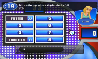 Family Feud 2010 Edition Wii video game featuring interactive party trivia gameplay based on the classic Family Feud, customizable contestant play local multiplayer buzzing in survey questions and casual family friendly competition designed for Nintendo Wii motion controls. gameplay