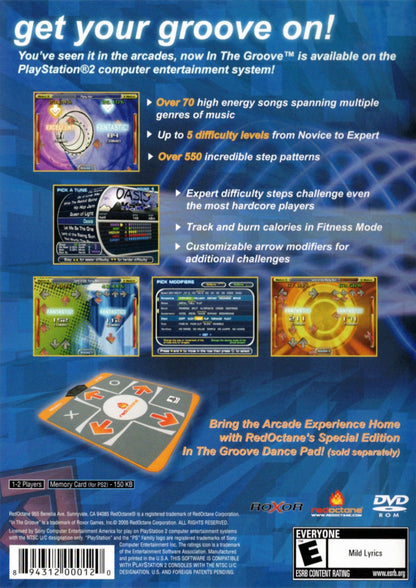 In the Groove back cover art for PlayStation 2 (PS2) video game