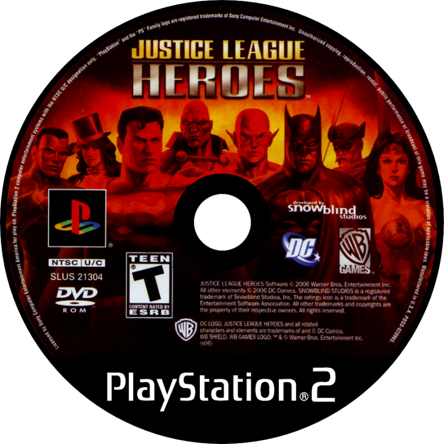 Justice League Heroes disc art for Playstation 2 video game