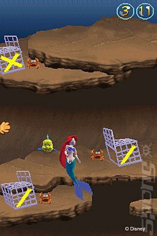 Disney’s The Little Mermaid Ariel’s Undersea Adventure Nintendo DS video game, action platformer, underwater adventure gameplay, family-friendly handheld console title gameplay screenshot