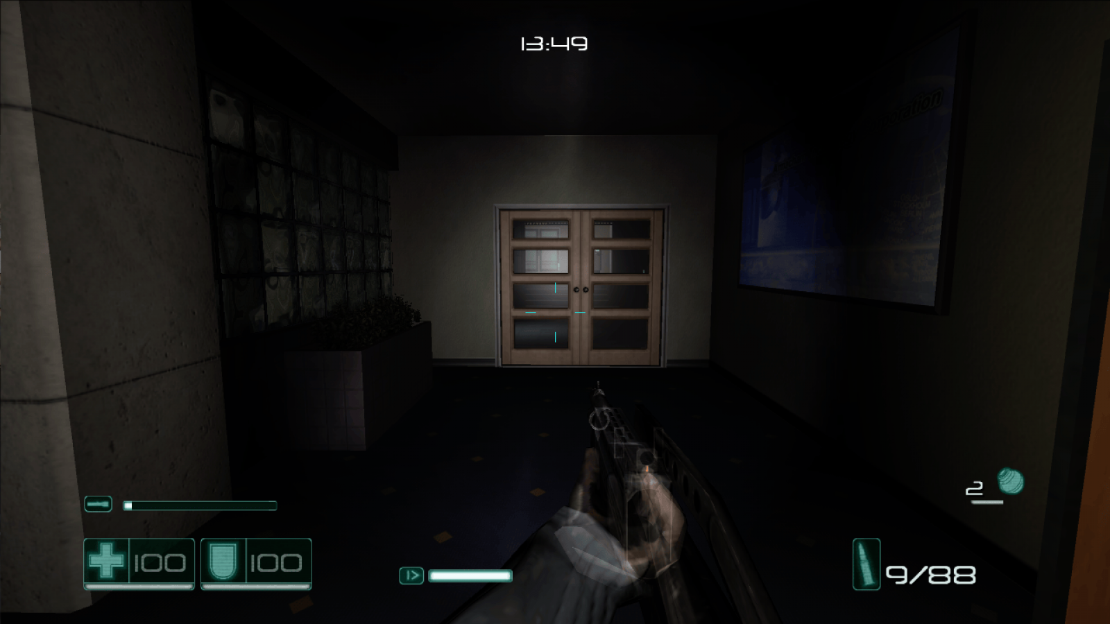 F.E.A.R. First Encounter Assault Recon Xbox 360 video game featuring atmospheric first person shooter gameplay intense horror elements psychic enemy powers tactical bullet time combat immersive single player campaign and award-winning horror-action experience by Monolith Productions. gameplay