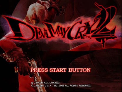 Devil May Cry 2 PlayStation 2 PS2 video game, action hack and slash, stylish combat, demon hunting gameplay, classic Capcom title main menu title screen