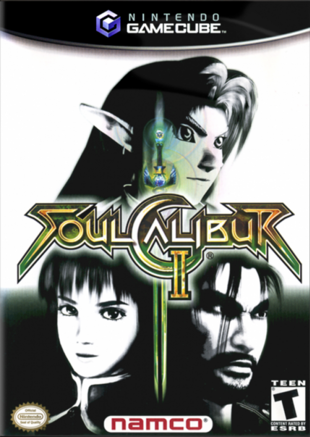SoulCalibur II for GameCube (GC) at Gamers INC, featuring the definitive 3D weapon-based fighting experience with fluid combat, legendary stages, and the exclusive appearance of Link from The Legend of Zelda as a guest fighter, making it a must-have masterpiece for competitive brawlers and Nintendo fans alike font cover