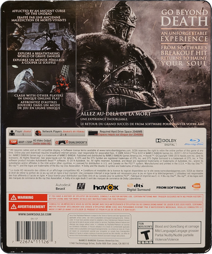 Dark Souls II PlayStation 3 challenging action RPG punishing difficulty FromSoftware brutal combat deep character customization interconnected world lore exploration back cover