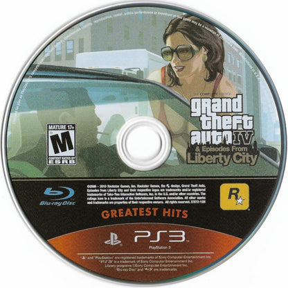 Grand Theft Auto IV and Episodes from Liberty City Greatest Hits PS3 action-adventure video game disc