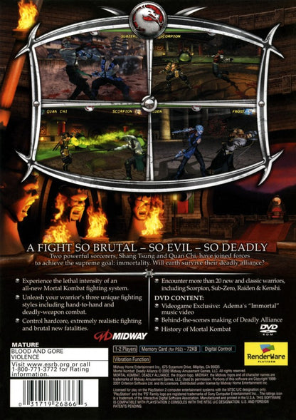 Mortal Kombat Deadly Alliance PlayStation 2 (PS2) fighting video game back of case