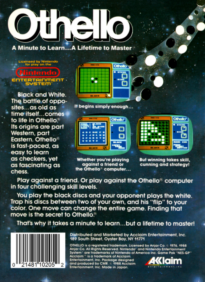 Othello back of box for Nintendo Entertainment System NES retro video game