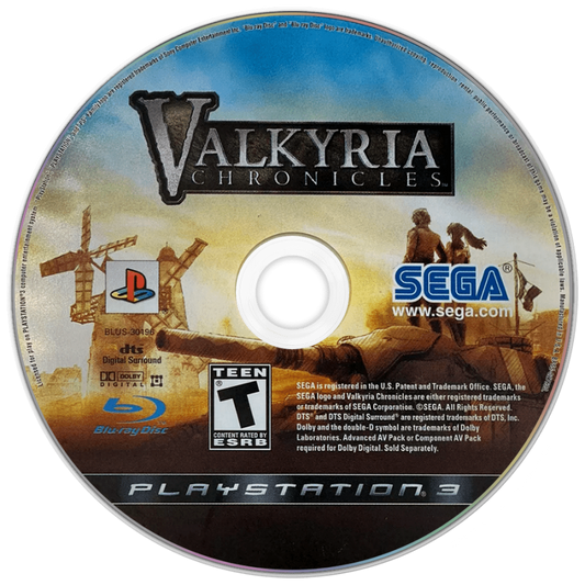 Valkyria Chronicles disc for PlayStation 3 (PS3) video game