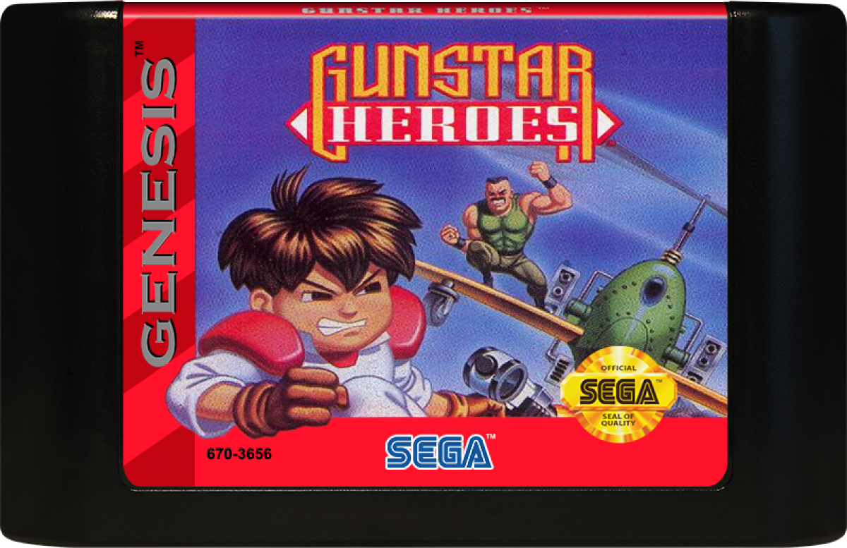Gunstar Heroes Sega Genesis GEN for retro video game enthusiasts featuring side scrolling run and gun gameplay fast paced cooperative action explosive boss battles unique weapon combinations vibrant 16 bit visuals and collectible gaming appeal cartridge 