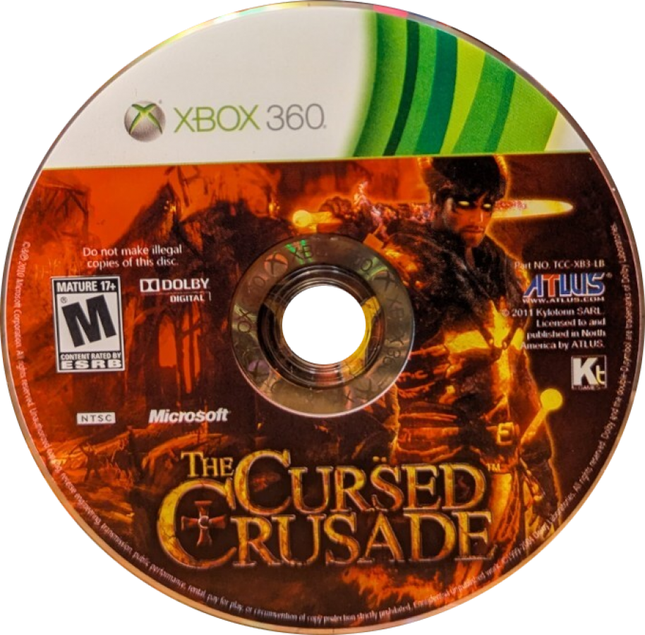The Cursed Crusade disc for Xbox 360 (X360) action-adventure hack-and-slash video game