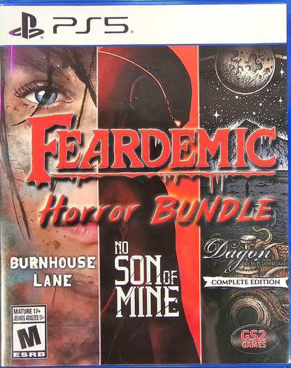 Feardemic Horror Bundle PlayStation 5 PS5 for horror video game fans featuring multiple terrifying games psychological horror survival horror dark atmospheric environments creepy enemies disturbing stories exploration puzzle solving intense suspense and immersive horror gameplay collectible gaming appeal front cover art