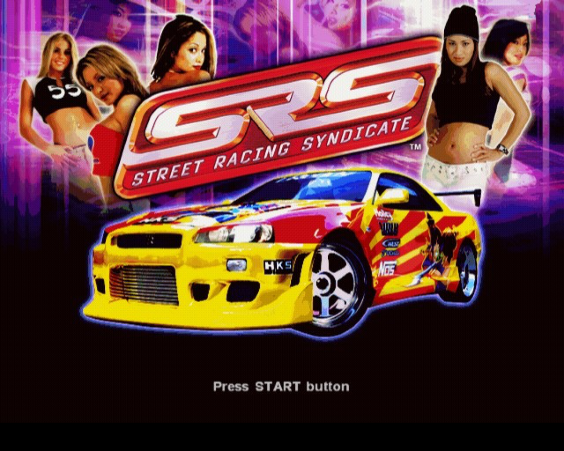 Street Racing Syndicate – PlayStation 2 (PS2) video game title screen, street racing action.
