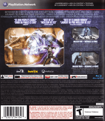 Star Wars: The Force Unleashed II back cover art for PlayStation 3 (PS3) video game