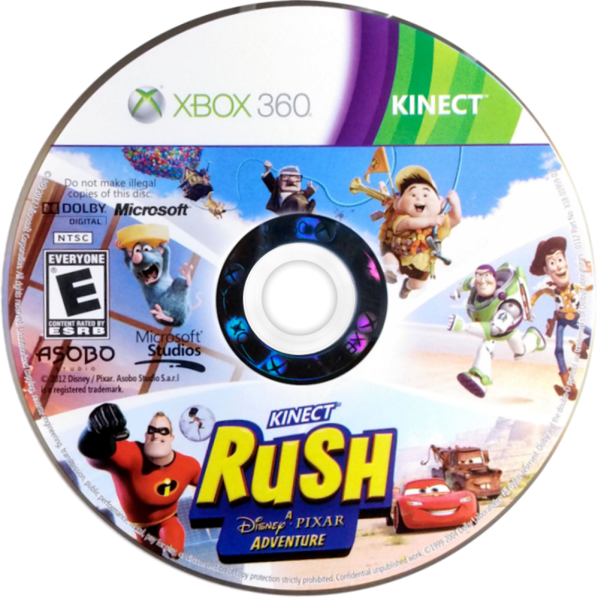 Kinect Rush: Disney Pixar Adventure for Xbox 360 with motion-based gameplay featuring popular Pixar characters disc