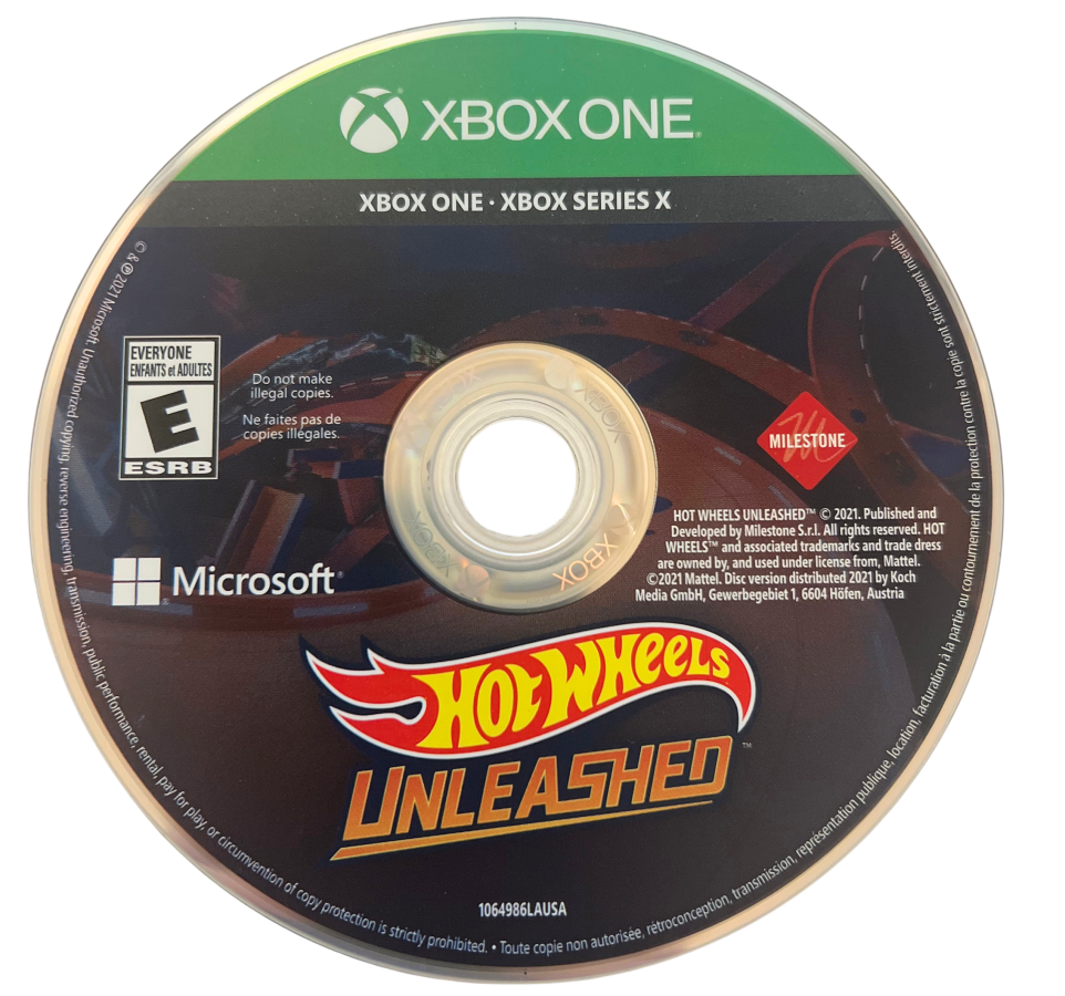 Hot Wheels Unleashed for Xbox One, disc image for an arcade racing action sports video game