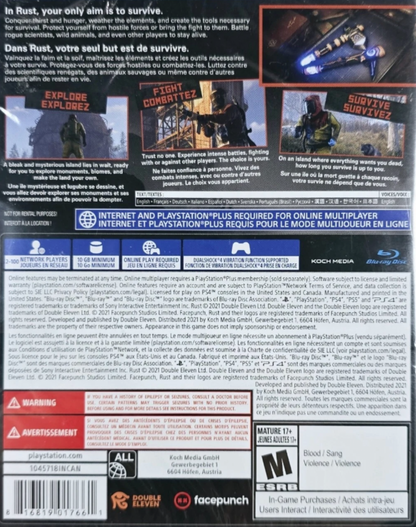 Rust Console Edition – PlayStation 4 (PS4) video game back of case, online survival title