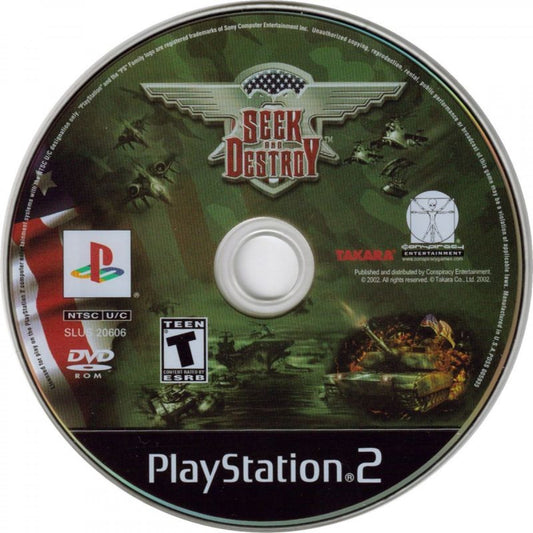 Seek and Destroy – PlayStation 2 (PS2) video game disc, vehicular combat game.