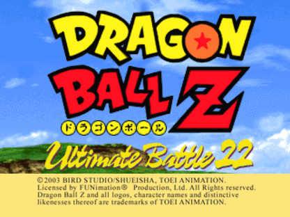 Dragonball Z Ultimate Battle 22 title page for PlayStation 1 PS1 retro video game