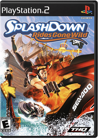 Splashdown: Rides Gone Wild – PlayStation 2 (PS2) video game cover image, arcade water racing game.