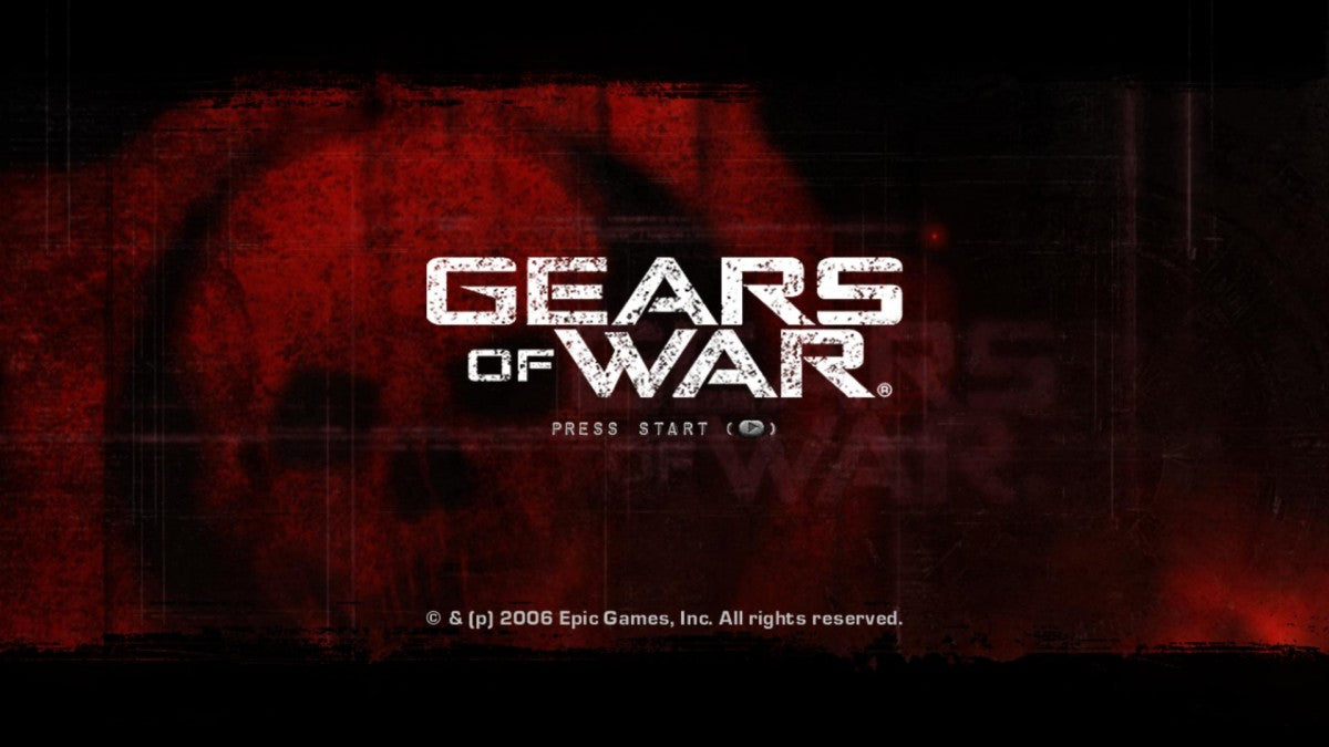 Gears of War start screen for Xbox 360 (X360) third-person shooter video game