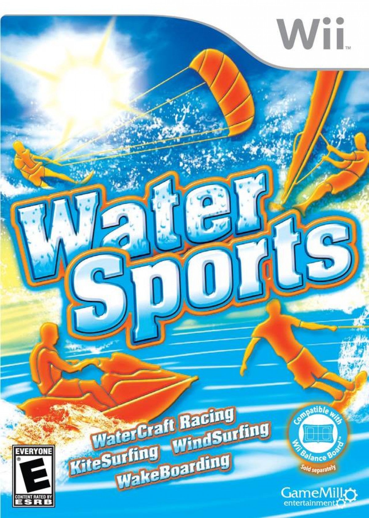 Water Sports game for the Nintendo Wii featuring motion controlled water themed activities including jet skiing kayaking wakeboarding and paddleboarding with multiplayer modes and arcade style gameplay across tropical environments cover art