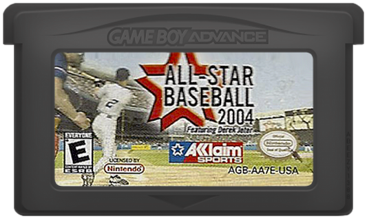 All-Star Baseball 2004 Game Boy Advance GBA video game, baseball sports simulation, season and multiplayer modes, handheld console title  cartridge cover art
