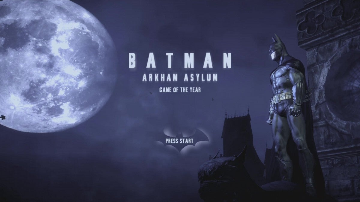 Batman: Arkham Asylum [Game of the Year] [Platinum Hits] start screen for Xbox 360 (X360) action-adventure video game