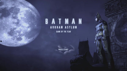 Batman: Arkham Asylum [Game of the Year] [Platinum Hits] start screen for Xbox 360 (X360) action-adventure video game