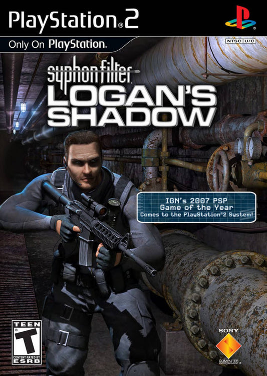 Syphon Filter Logan's Shadow PlayStation 2 PS2 for action stealth video game fans featuring tactical espionage gameplay third person shooter combat covert operations realistic weapons immersive military missions cinematic storytelling special agent action and intense stealth adventure collectible gaming appeal front cover art