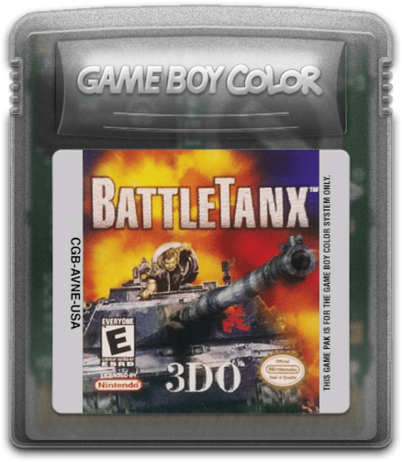 Battletanx Game Boy Color GBC video game featuring tank combat gameplay armored vehicle battles destructive environments weapon attacks enemy tanks challenging missions and classic handheld action retro video game collection collectible gaming appeal game cartridge