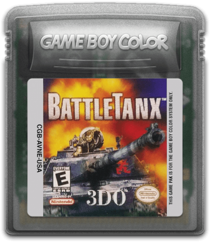 Battletanx Game Boy Color GBC video game featuring tank combat gameplay armored vehicle battles destructive environments weapon attacks enemy tanks challenging missions and classic handheld action retro video game collection collectible gaming appeal game cartridge