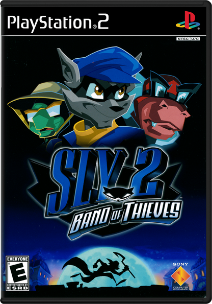 Sly 2 Band of Thieves PS2 Sony PlayStation 2 stealth platformer action adventure Sly Cooper gang heist missions Cooper Gang Bentley Murray cartoony cel shaded gameplay open world levels sneaking platforming PlayStation 2 software video game title cover art 
