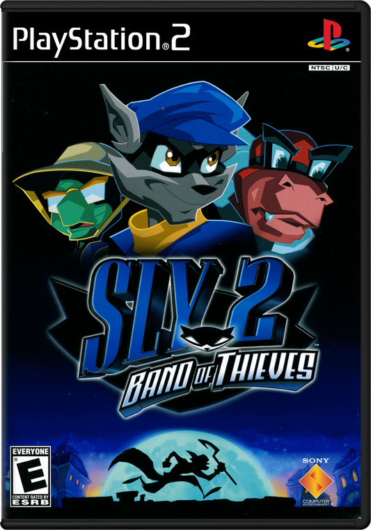 Sly 2 Band of Thieves PS2 Sony PlayStation 2 stealth platformer action adventure Sly Cooper gang heist missions Cooper Gang Bentley Murray cartoony cel shaded gameplay open world levels sneaking platforming PlayStation 2 software video game title cover art 