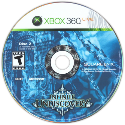 Infinite Undiscovery Xbox 360 video game featuring epic action role playing gameplay real time combat cinematic story classic JRPG mechanics and Square Enix fantasy adventure title disc