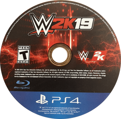 WWE 2K19 – PlayStation 4 (PS4) video game disc, professional wrestling sports game.