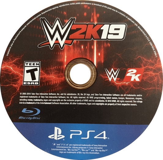 WWE 2K19 – PlayStation 4 (PS4) video game disc, professional wrestling sports game.