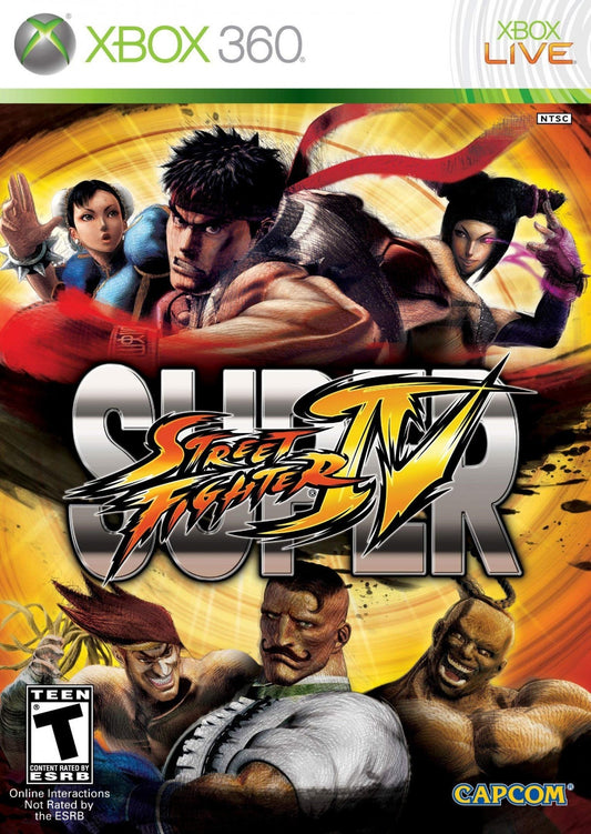 Super Street Fighter IV Xbox 360 for retro video game enthusiasts featuring classic arcade fighting gameplay iconic Street Fighter characters fast paced one on one battles combo based combat special moves competitive multiplayer action and collectible gaming appeal cover art