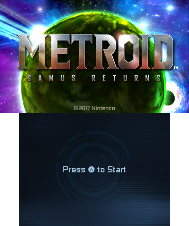 Metroid: Samus Returns title screen for Nintendo 3DS (3DS) video game