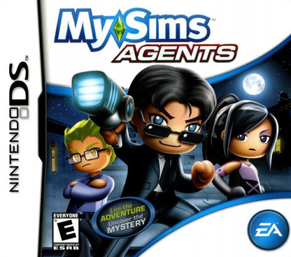 MySims Agents for Nintendo DS, cover image for an action-adventure simulation video game with detective gameplay, puzzle-solving, mission-based progression, and cartoon-style characters