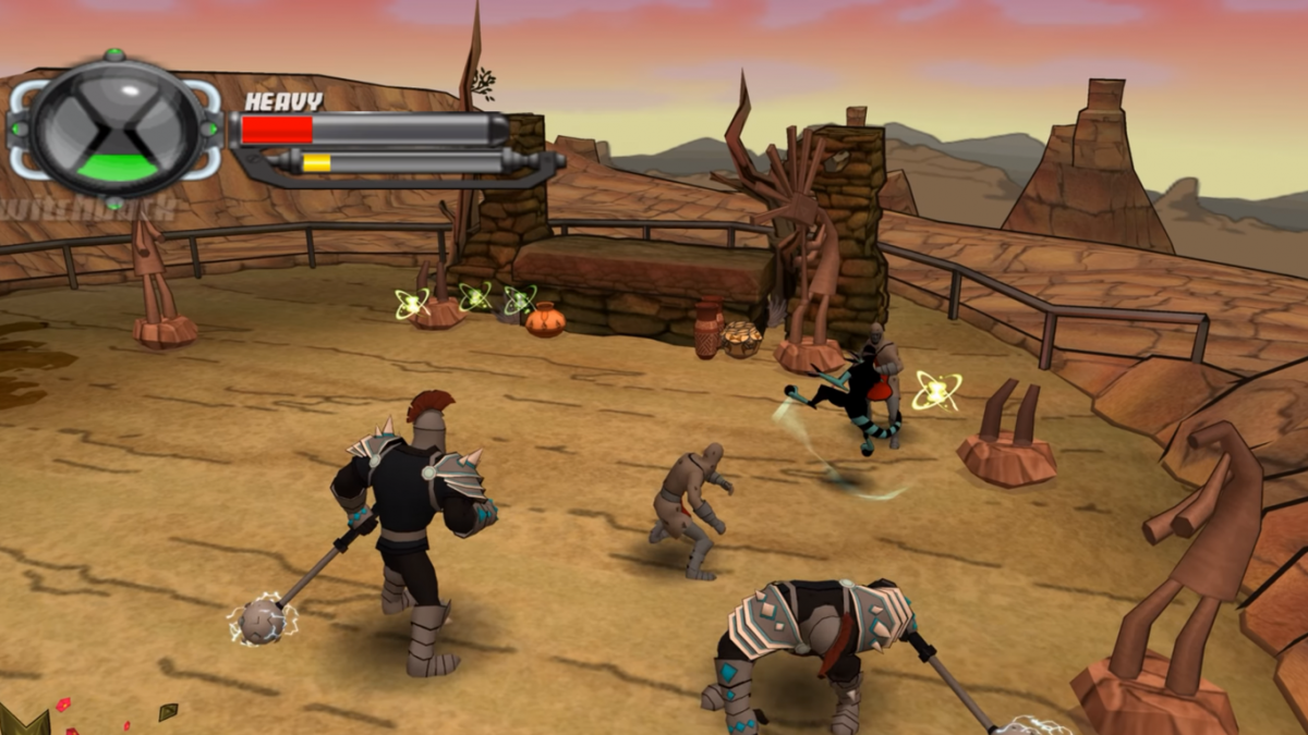 Ben 10: Protector of Earth for PlayStation 2 (PS2) featuring an action beat em up adventure where you transform into iconic aliens to fight enemies solve light puzzles and battle bosses; follow the animated series vibe with combo combat and co op friendly gameplay on PS2 gameplay screenshot