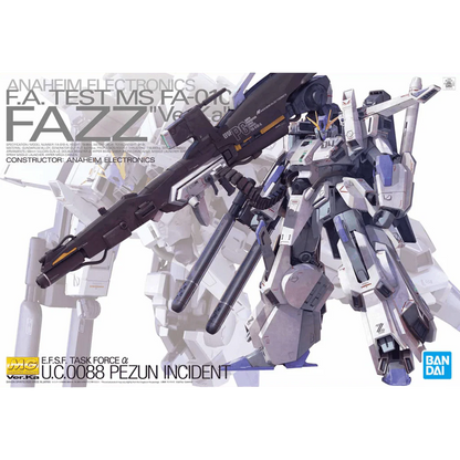 Gundam MG FAZZ Ver Ka Model Kit featuring Master Grade Gunpla construction detailed mechanical design articulated poseable model snap together assembly premium Ver Ka styling customizable display piece and collectible anime model building appeal box