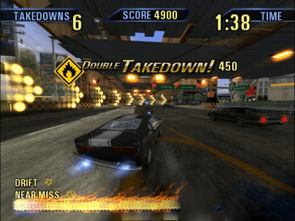 Burnout 3 Takedown Microsoft Xbox Original Xbox video game featuring high speed racing gameplay intense vehicle crashes takedown mechanics traffic racing road rage events crash mode and fast paced arcade driving action retro video game collection collectible gaming appeal gameplay