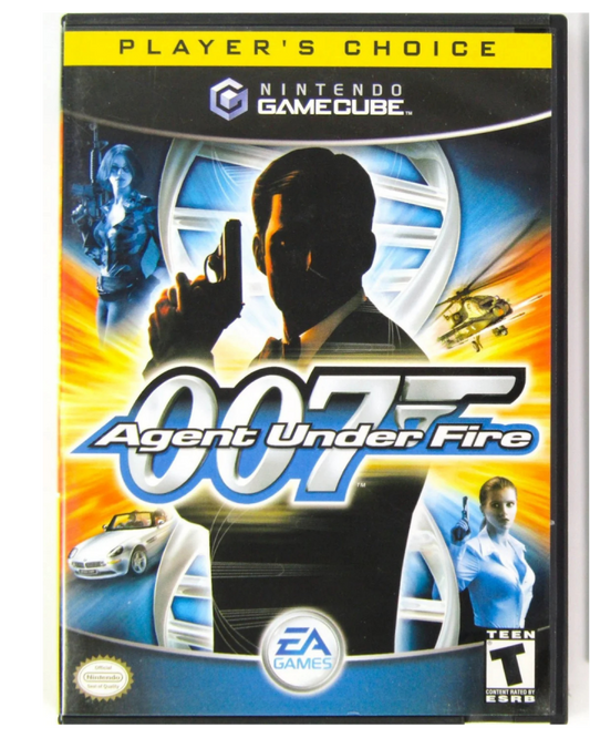 007 Agent Under Fire Player’s Choice edition game for the Nintendo GameCube featuring first person shooter gameplay with mission based objectives stealth segments driving levels and gadgets as James Bond in an original storyline front cover 