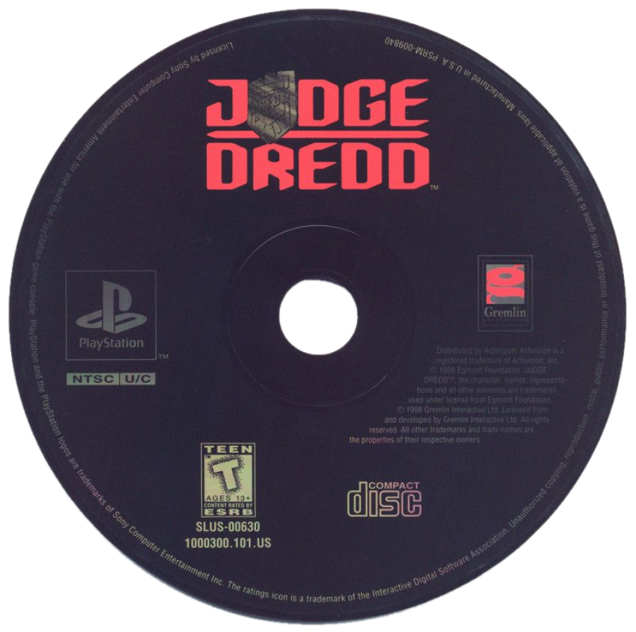 Judge Dredd retro sci-fi action shooter game for PlayStation 1 (PS1) disc