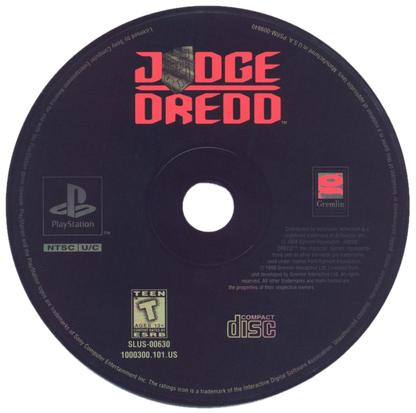 Judge Dredd retro sci-fi action shooter game for PlayStation 1 (PS1) disc
