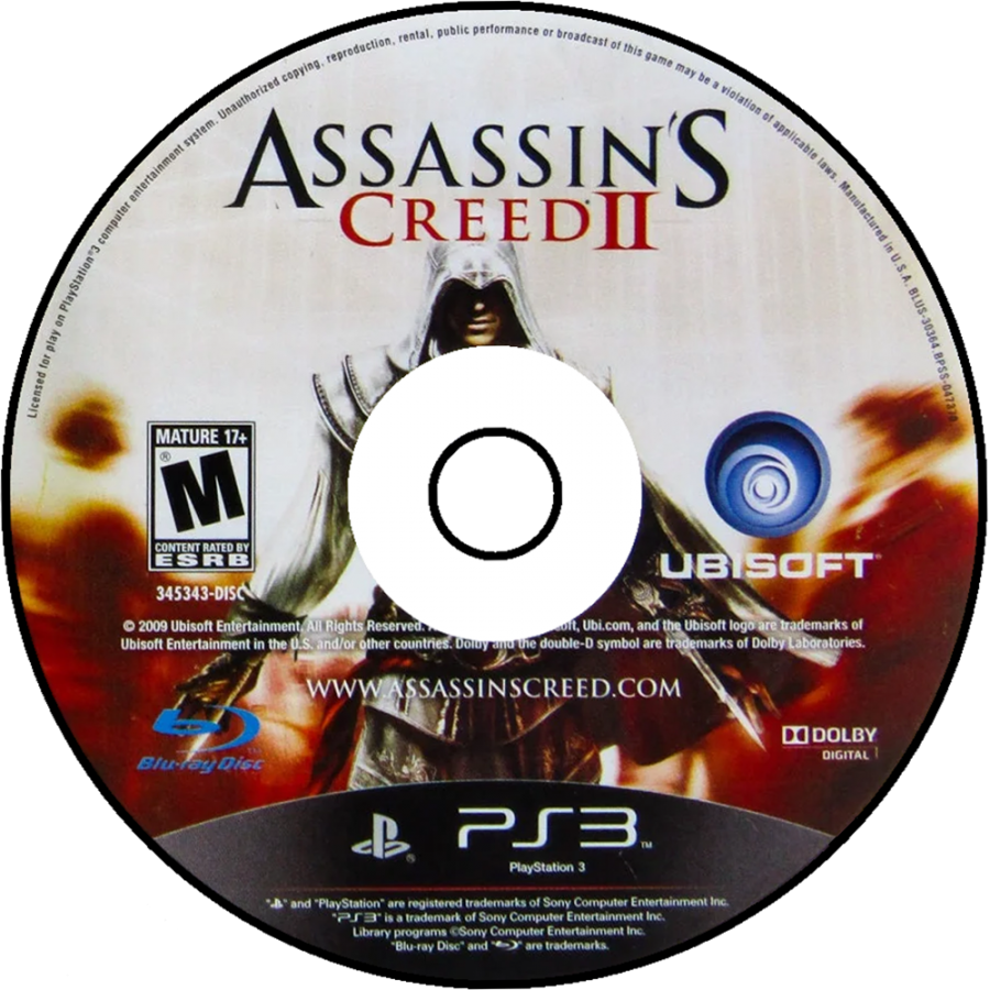 Assassin’s Creed II action-adventure retro video game for PlayStation 3 (PS3), featuring Ezio Auditore in Renaissance Italy disc